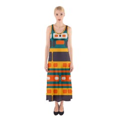 Rectangles In Retro Colors Texture Full Print Maxi Dress by LalyLauraFLM