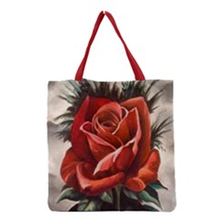 Red Rose Grocery Tote Bag by ArtByThree