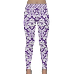 Royal Purple Damask Pattern Yoga Leggings  by Zandiepants