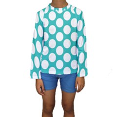 Turquoise Polkadot Pattern Kid s Long Sleeve Swimwear by Zandiepants