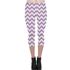 Lilac And White Zigzag Capri Leggings  by Zandiepants