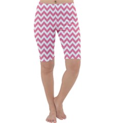 Pink And White Zigzag Cropped Leggings by Zandiepants