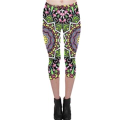 Psychedelic Leaves Mandala Capri Leggings  by Zandiepants