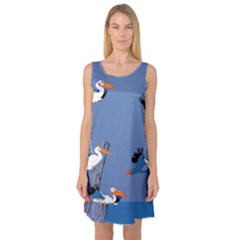 Abstract Pelicans Seascape Tropical Pop Art Sleeveless Satin Nightdress by WaltCurleeArt