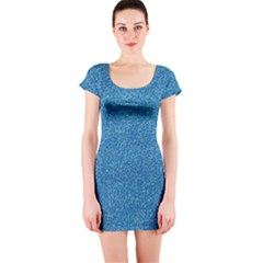 Festive Blue Glitter Texture Short Sleeve Bodycon Dress by yoursparklingshop