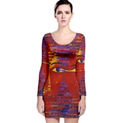 Conundrum Iii, Abstract Purple & Orange Goddess Long Sleeve Velvet Bodycon Dress by DianeClancy