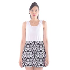 Black & White Damask Pattern Scoop Neck Skater Dress by Zandiepants