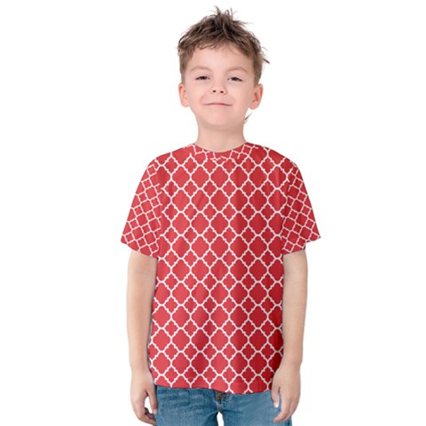 Red White Quatrefoil Classic Pattern Kid s Cotton Tee by Zandiepants