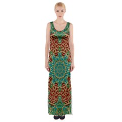 The Wooden Heart Mandala,giving Calm Maxi Thigh Split Dress by pepitasart