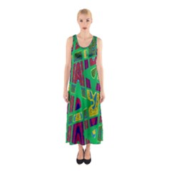 Bright Green Mod Pop Art Sleeveless Maxi Dress by BrightVibesDesign