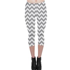 Medium Grey & White Zigzag Pattern Capri Leggings  by Zandiepants