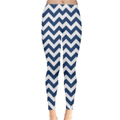 Navy Blue & White Zigzag Pattern Leggings  by Zandiepants