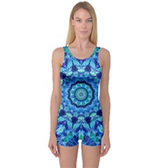 Blue Sea Jewel Mandala One Piece Boyleg Swimsuit by Zandiepants