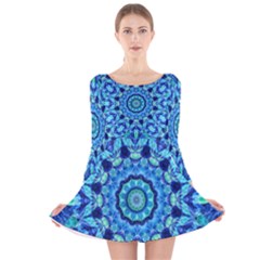 Blue Sea Jewel Mandala Long Sleeve Velvet Skater Dress by Zandiepants