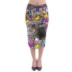 Emma In Butterflies I, Gray Tabby Kitten Midi Pencil Skirt by DianeClancy