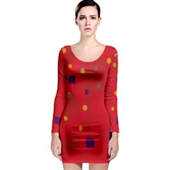 Red Abstract Sky Long Sleeve Bodycon Dress