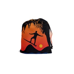 Man Surfing At Sunset Graphic Illustration Drawstring Pouches (small)  by dflcprints