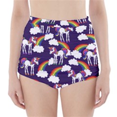 Retro Rainbows And Unicorns High-waisted Bikini Bottoms by BubbSnugg