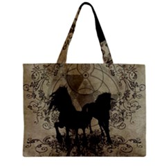 Wonderful Black Horses, With Floral Elements, Silhouette Zipper Mini Tote Bag by FantasyWorld7