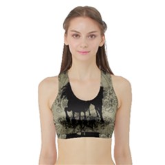 Wonderful Black Horses, With Floral Elements, Silhouette Sports Bra With Border by FantasyWorld7