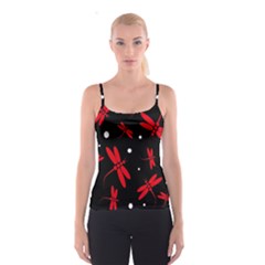 Red, Black And White Dragonflies Spaghetti Strap Top