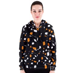 Orange, Black And White Pattern Women s Zipper Hoodie by Valentinaart