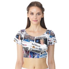 Hillary 2016 Historic Newspaper Collage Short Sleeve Crop Top (tight Fit) by blueamerica