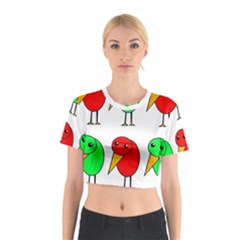 Green And Red Birds Cotton Crop Top by Valentinaart