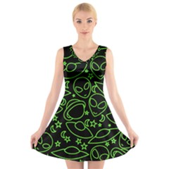 Alien Invasion  V-neck Sleeveless Skater Dress by BubbSnugg