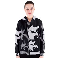 Black And White Amoeba Abstraction Women s Zipper Hoodie by Valentinaart