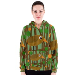 Brown Bird Women s Zipper Hoodie by Valentinaart