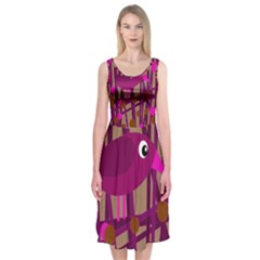 Cute Magenta Bird Midi Sleeveless Dress by Valentinaart