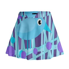 Blue And Purple Bird Mini Flare Skirt by Valentinaart