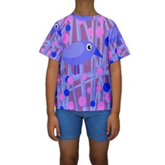 Purple And Blue Bird Kid s Short Sleeve Swimwear by Valentinaart