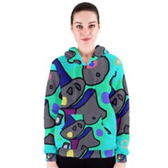 Blue Comic Abstract Women s Zipper Hoodie by Valentinaart