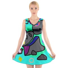 Blue Comic Abstract V-neck Sleeveless Skater Dress by Valentinaart