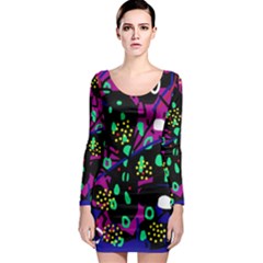 Abstract Colorful Chaos Long Sleeve Bodycon Dress