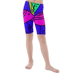 Pink Bird Kid s Mid Length Swim Shorts by Valentinaart