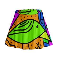 Green Bird Mini Flare Skirt by Valentinaart