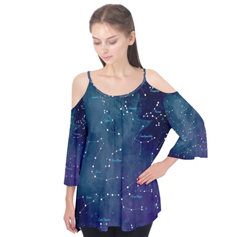 Constellations Flutter Sleeve Tee  by DanaeStudio