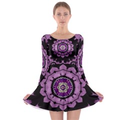 Decorative Leaf On Paper Mandala Long Sleeve Skater Dress by pepitasart