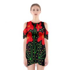 Red Flowers Cutout Shoulder Dress by Valentinaart