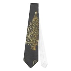 Merry Christmas Tree Typography Black And Gold Festive Neckties (one Side)  by yoursparklingshop