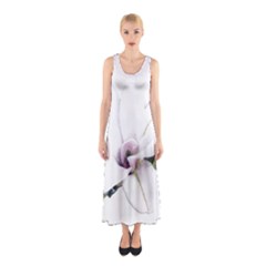 White Magnolia Pencil Drawing Art Sleeveless Maxi Dress by picsaspassion