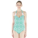 Mint color star - triangle pattern Halter Swimsuit View1