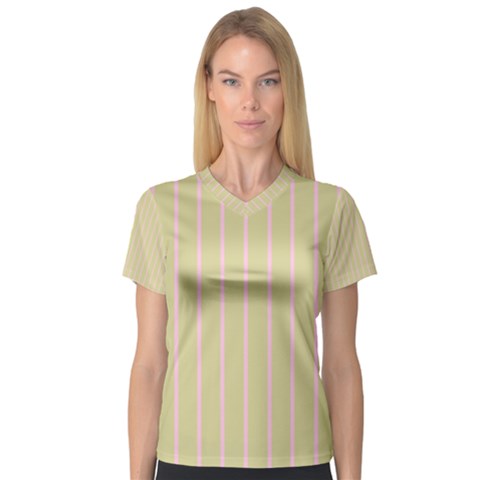 Summer Sand Color Pink Stripes Women s V-neck Sport Mesh Tee by picsaspassion