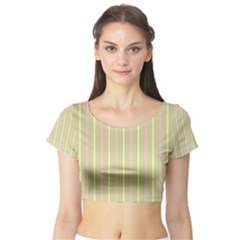 Summer Sand Color Pink And Yellow Stripes Short Sleeve Crop Top (tight Fit) by picsaspassion