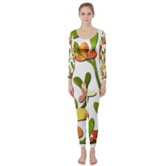 Decorative Floral Tree Long Sleeve Catsuit