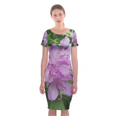 Purple Rhododendron Flower Classic Short Sleeve Midi Dress by picsaspassion