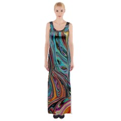 Brilliant Abstract In Blue, Orange, Purple, And Lime-green  Maxi Thigh Split Dress by digitaldivadesigns